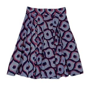 Francis + Benedict Midi Skirt White Pink Blue Bold Print Cotton Pleated X-Small